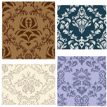 simsearch:400-08164930,k - Damask seamless vector backgrounds set.  For easy making seamless pattern just drag all group into swatches bar, and use it for filling any contours. Stock Photo - Budget Royalty-Free & Subscription, Code: 400-04164827