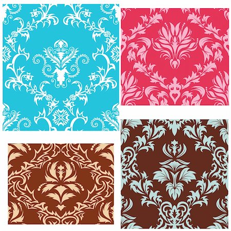 simsearch:400-08022503,k - Damask seamless vector backgrounds set.  For easy making seamless pattern just drag all group into swatches bar, and use it for filling any contours. Stock Photo - Budget Royalty-Free & Subscription, Code: 400-04164828