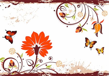 simsearch:400-04689213,k - Grunge floral frame with butterfly, element for design, vector illustration Stock Photo - Budget Royalty-Free & Subscription, Code: 400-04165044
