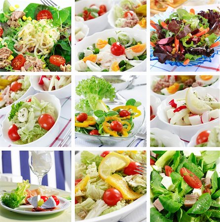 Different delicious vegetable and fruit salads Photographie de stock - Aubaine LD & Abonnement, Code: 400-04165865