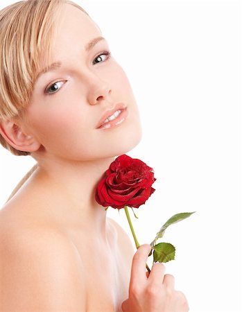 Portrait of young girl with beautiful rose Foto de stock - Royalty-Free Super Valor e Assinatura, Número: 400-04165861
