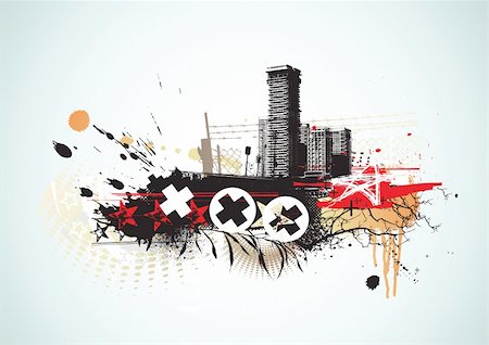 simsearch:400-03961292,k - Vector illustration of urban background with grunge stained Design elements Fotografie stock - Microstock e Abbonamento, Codice: 400-04165889