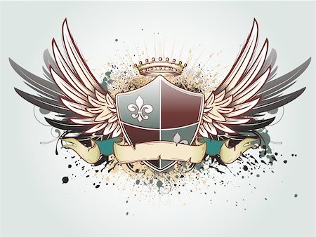 simsearch:640-02948141,k - Vector illustration of heraldic shield or badge with crown, banner, grunge and floral elements Fotografie stock - Microstock e Abbonamento, Codice: 400-04165892