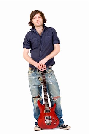 picture of a guitarist holding his guitar over white background Stock Photo - Budget Royalty-Free & Subscription, Code: 400-04165964