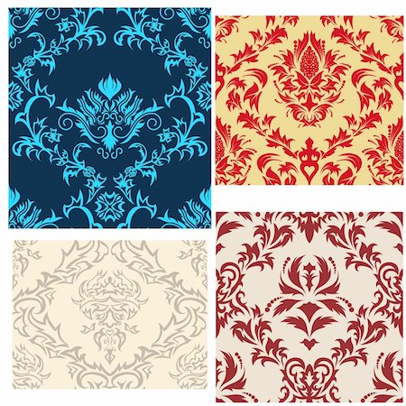 simsearch:400-08022503,k - Damask seamless vector patterns set. For easy making seamless pattern just drag all group into swatches bar, and use it for filling any contours. Stock Photo - Budget Royalty-Free & Subscription, Code: 400-04166874