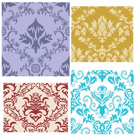 simsearch:400-08022503,k - Damask seamless vector patterns set. For easy making seamless pattern just drag all group into swatches bar, and use it for filling any contours. Stock Photo - Budget Royalty-Free & Subscription, Code: 400-04166875