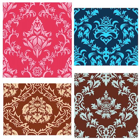 simsearch:400-08022503,k - Damask seamless vector patterns set. For easy making seamless pattern just drag all group into swatches bar, and use it for filling any contours. Stock Photo - Budget Royalty-Free & Subscription, Code: 400-04166877
