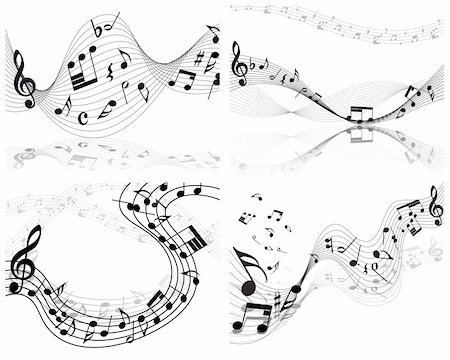 simsearch:400-04173341,k - Vector musical notes staff backgrounds set for design use Fotografie stock - Microstock e Abbonamento, Codice: 400-04166889