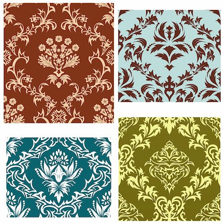 simsearch:400-08164930,k - Damask seamless vector patterns set.  For easy making seamless pattern just drag all group into swatches bar, and use it for filling any contours. Stock Photo - Budget Royalty-Free & Subscription, Code: 400-04166901