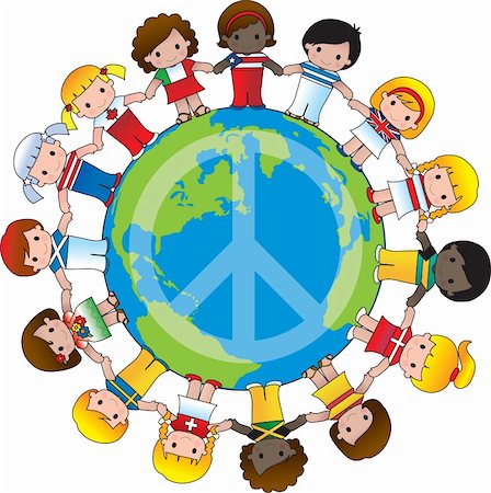 earth vector south america - A globe with the peace sign on it and children dressed in their countries flag surround it Stock Photo - Budget Royalty-Free & Subscription, Code: 400-04166922