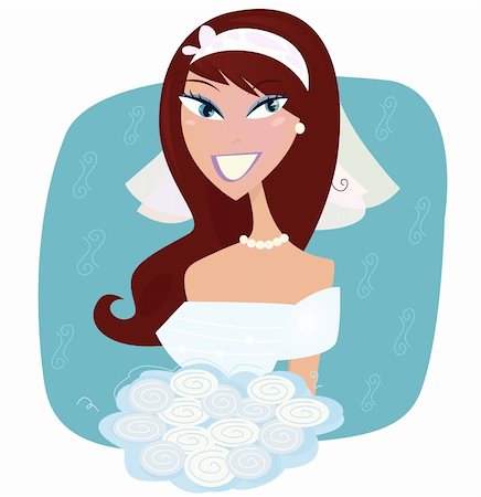 Beautiful happy bride in white with roses. Vector Illustration in retro style. Stock Photo - Budget Royalty-Free & Subscription, Code: 400-04167295