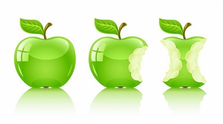 simsearch:400-04167330,k - green nibbled apple with leaf - vector illustration, isolated on white background Stockbilder - Microstock & Abonnement, Bildnummer: 400-04167297