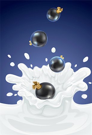 berry black currant dropping in dairy splash - vector illustration Photographie de stock - Aubaine LD & Abonnement, Code: 400-04167332