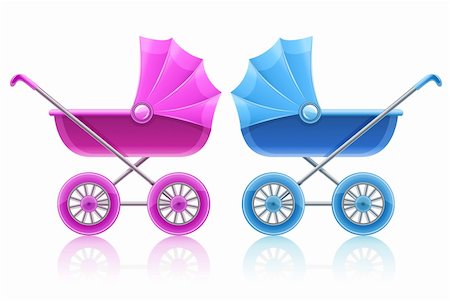 drawn baby - pink and blue carriages for baby transportation - vector illustration Stock Photo - Budget Royalty-Free & Subscription, Code: 400-04167340