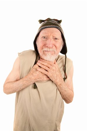 Ragged senior man in t-shirt and knit cap Stock Photo - Budget Royalty-Free & Subscription, Code: 400-04167355