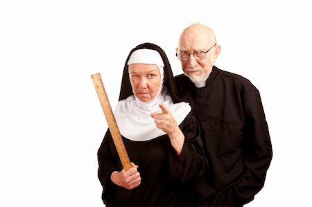 simsearch:400-04671065,k - Funny priest with mean nun holding ruler Stock Photo - Budget Royalty-Free & Subscription, Code: 400-04167364