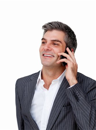 simsearch:400-07820348,k - Attractive businessman on phone against a white background Photographie de stock - Aubaine LD & Abonnement, Code: 400-04168013