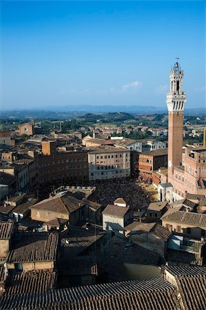 palazzo publico - High angle view of Piazza del Campo and surrounding buildings in Siena, Italy. Vertical shot. Foto de stock - Super Valor sin royalties y Suscripción, Código: 400-04169016