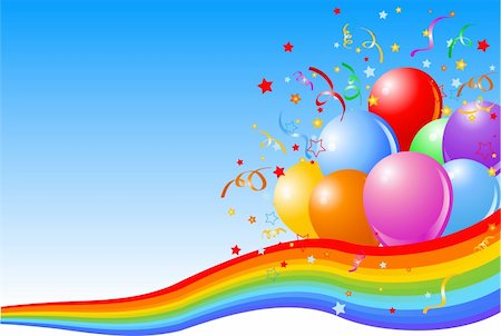 red and yellow confetti - Vector illustration of Party balloons background with rainbow ribbon Stock Photo - Budget Royalty-Free & Subscription, Code: 400-04169113