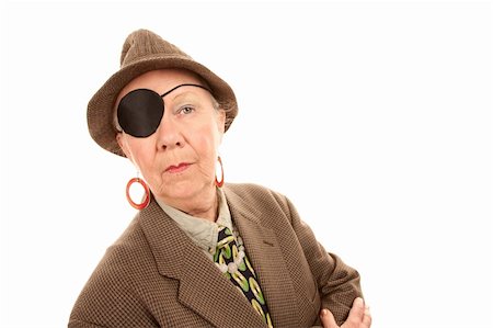 eye patch - Androgynous senior woman with eye patch in tweed Stock Photo - Budget Royalty-Free & Subscription, Code: 400-04169931