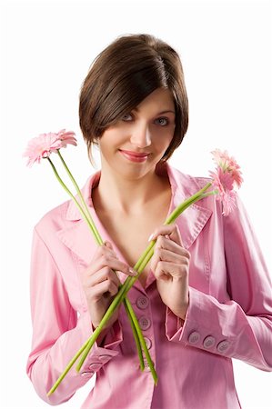 simsearch:400-04667271,k - nice shot of a cute young woman with pink jacket and pink flowers Stock Photo - Budget Royalty-Free & Subscription, Code: 400-04160034
