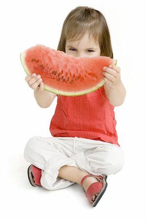 simsearch:400-04979626,k - little girl eating watermelon isolated on white Foto de stock - Super Valor sin royalties y Suscripción, Código: 400-04160072