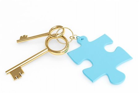 Two 3d gold keys with label. Objects over white Stock Photo - Budget Royalty-Free & Subscription, Code: 400-04160214