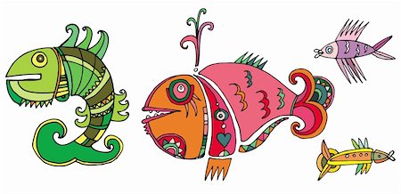 freshwater fish icon - Colorful cute fishes isolated on white background Stock Photo - Budget Royalty-Free & Subscription, Code: 400-04160237