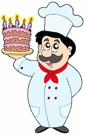 simsearch:400-06093585,k - Cartoon chef with cake - vector illustration. Photographie de stock - Aubaine LD & Abonnement, Code: 400-04160325