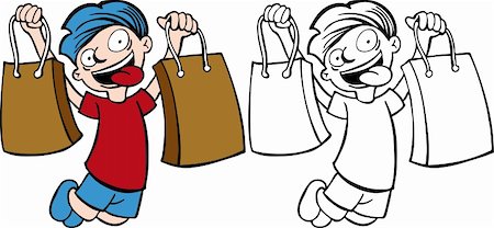 Cartoon image of a happy shopper - color and black/white versions. Stock Photo - Budget Royalty-Free & Subscription, Code: 400-04160654