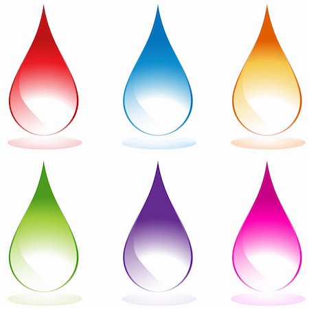 simsearch:400-04646511,k - Set of 6 3D water droplets in various colors. Photographie de stock - Aubaine LD & Abonnement, Code: 400-04160676