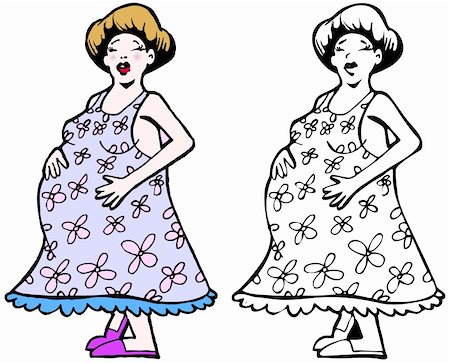 Cartoon image of a pregnant lady - color and black/white versions. Stock Photo - Budget Royalty-Free & Subscription, Code: 400-04160671