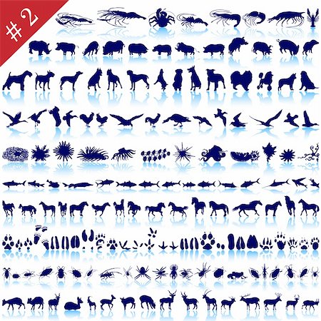 deer farm - Set of  different animals, birds, insects and fishes  vector silhouettes Stock Photo - Budget Royalty-Free & Subscription, Code: 400-04160749