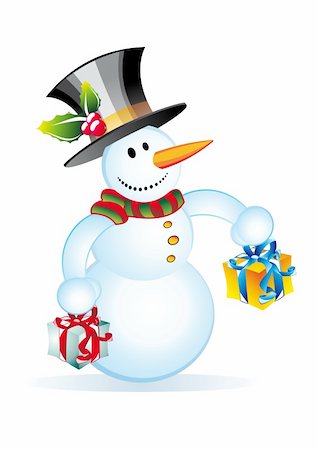 simsearch:400-04157187,k - Happy and funny Snowman with two gift boxes Stockbilder - Microstock & Abonnement, Bildnummer: 400-04160774