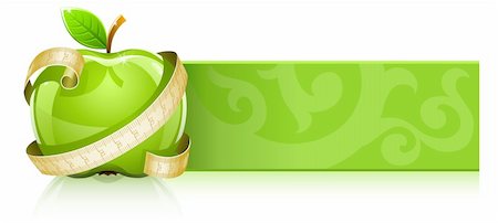 glossy glass green apple with measuring line banner - vector illustration Stock Photo - Budget Royalty-Free & Subscription, Code: 400-04160907