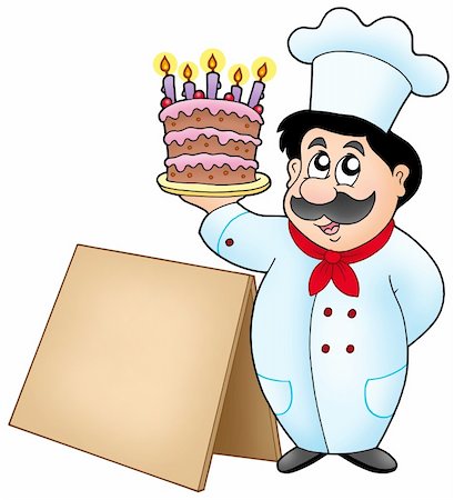simsearch:400-06093585,k - Chef holding cake with wooden table - color illustration. Photographie de stock - Aubaine LD & Abonnement, Code: 400-04161030