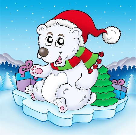 simsearch:400-05178688,k - Cute Christmas bear with gifts - color illustration. Photographie de stock - Aubaine LD & Abonnement, Code: 400-04161031