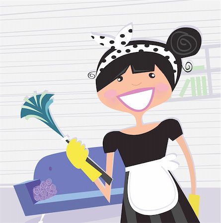 Cleaning house service or busy mom in household? Vector cartoon illustration. Stock Photo - Budget Royalty-Free & Subscription, Code: 400-04161073