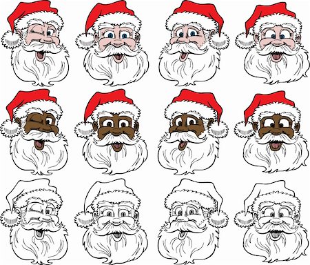 12 Santa Faces, Vector Illustration. Stock Photo - Budget Royalty-Free & Subscription, Code: 400-04161095