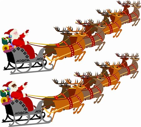 reindeer clip art - Santa with Sleigh and Reindeer, vector illustration of 2 versions. Stock Photo - Budget Royalty-Free & Subscription, Code: 400-04161096