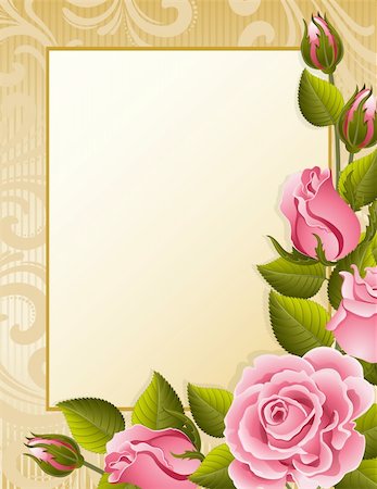 retro valentines frame - Vector illustration - pink roses and paper Stock Photo - Budget Royalty-Free & Subscription, Code: 400-04161206