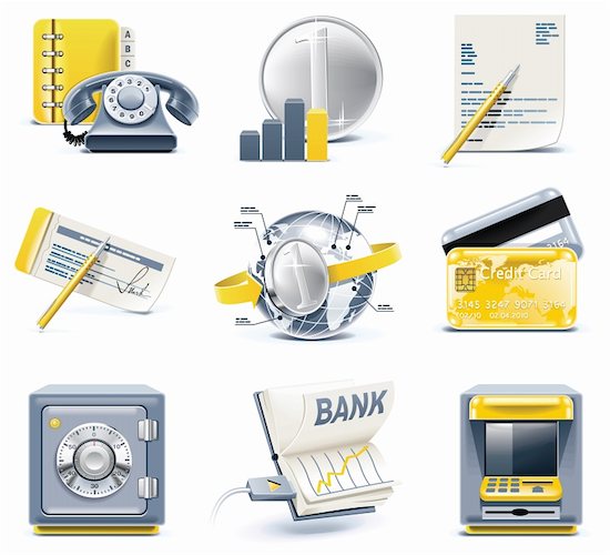 Set of detailed business icons in  blue and yellow colours Stock Photo - Royalty-Free, Artist: tele52, Image code: 400-04161409