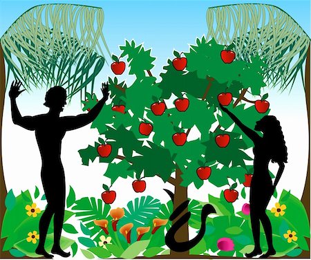 Vector Illustration of Adam warning Eve not to eat the forbidden fruit in the Garden of Eden. Stock Photo - Budget Royalty-Free & Subscription, Code: 400-04161470