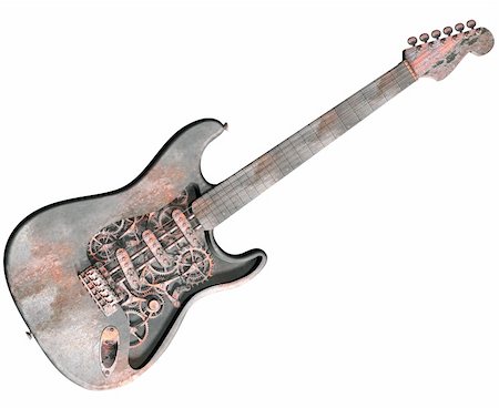 Isolated illustration of a dirty grungy steam punk guitar Stock Photo - Budget Royalty-Free & Subscription, Code: 400-04161501