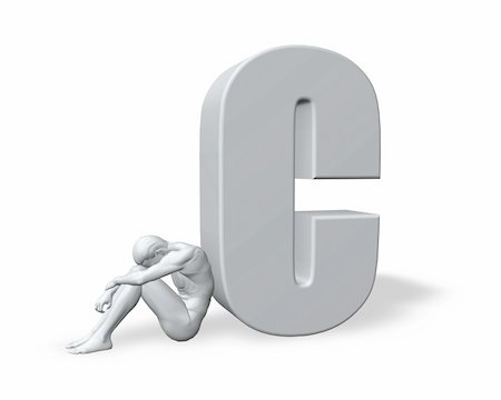 sitting man leans on uppercase letter C - 3d illustration Foto de stock - Super Valor sin royalties y Suscripción, Código: 400-04161604