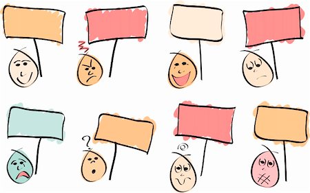 8 doodle vector faces with different expressions and sign boards. Vector Image Stock Photo - Budget Royalty-Free & Subscription, Code: 400-04161606