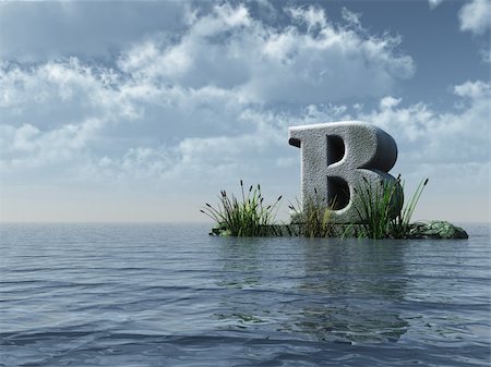 letter B monument in water landscape - 3d illustration Photographie de stock - Aubaine LD & Abonnement, Code: 400-04161602