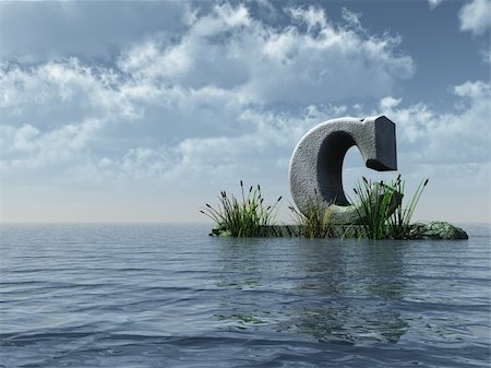 simsearch:400-04161805,k - letter C monument in water landscape - 3d illustration Stock Photo - Budget Royalty-Free & Subscription, Code: 400-04161669