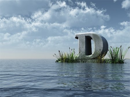 simsearch:400-04161805,k - letter D monument in water landscape - 3d illustration Stock Photo - Budget Royalty-Free & Subscription, Code: 400-04161670