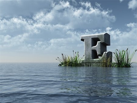 simsearch:400-04161805,k - letter E monument in water landscape - 3d illustration Stock Photo - Budget Royalty-Free & Subscription, Code: 400-04161673